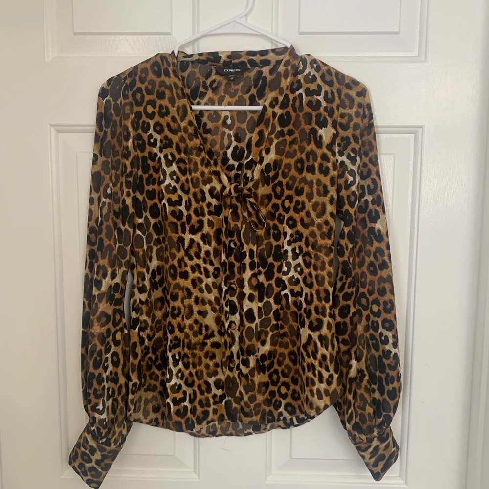 Leopard print Blouse with neck tie size XS